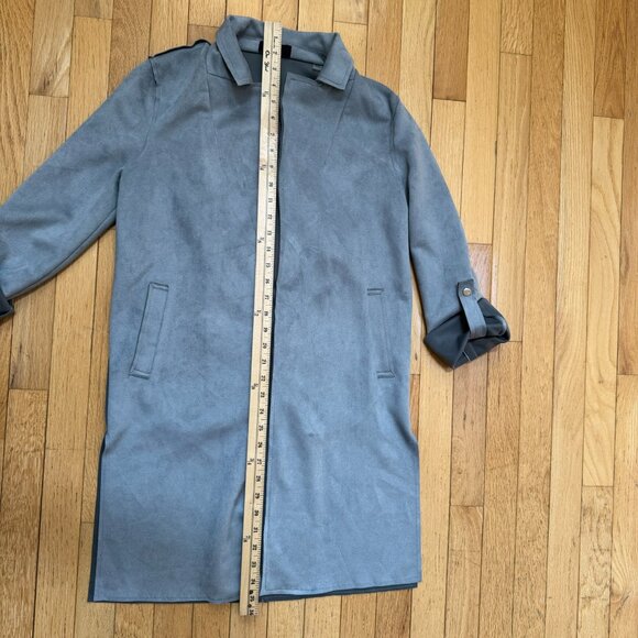T Tahari Faux Suede Roll Tab Open Topper Gray Drape Coat Size XS - Picture 11 of 14